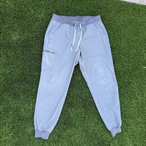 FIGS Technical Collection Women Scrub Pants Grey Cargo Zipper Pockets Drawstring